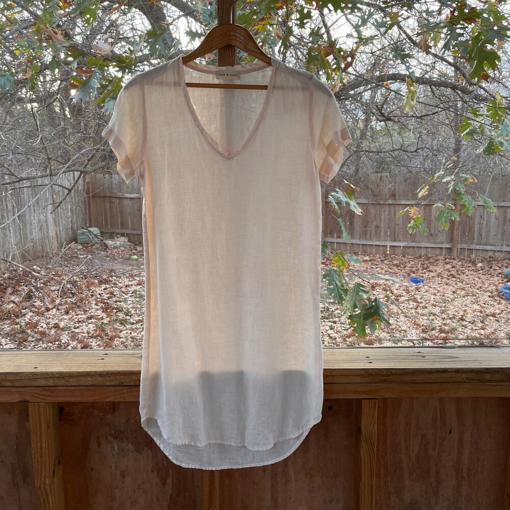 Cloth & Stone Women's Cream Colored 100% Linen V-Neck Shift Dress Size S
